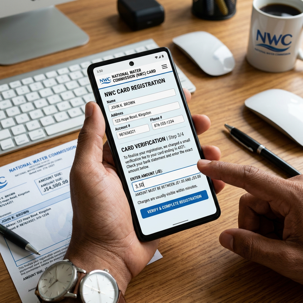 Phone showing NWC card registration and payment verification form