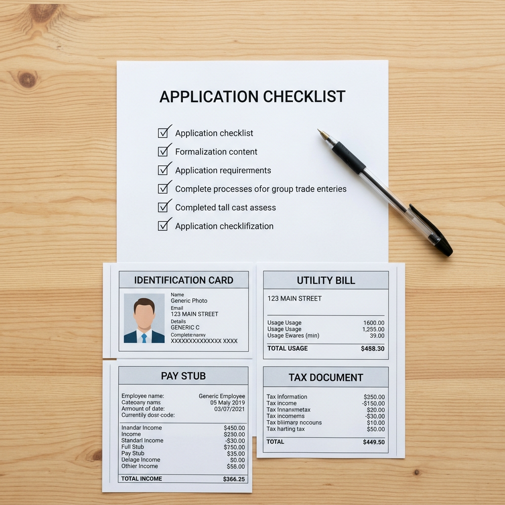 Generic banking document flat-lay checklist